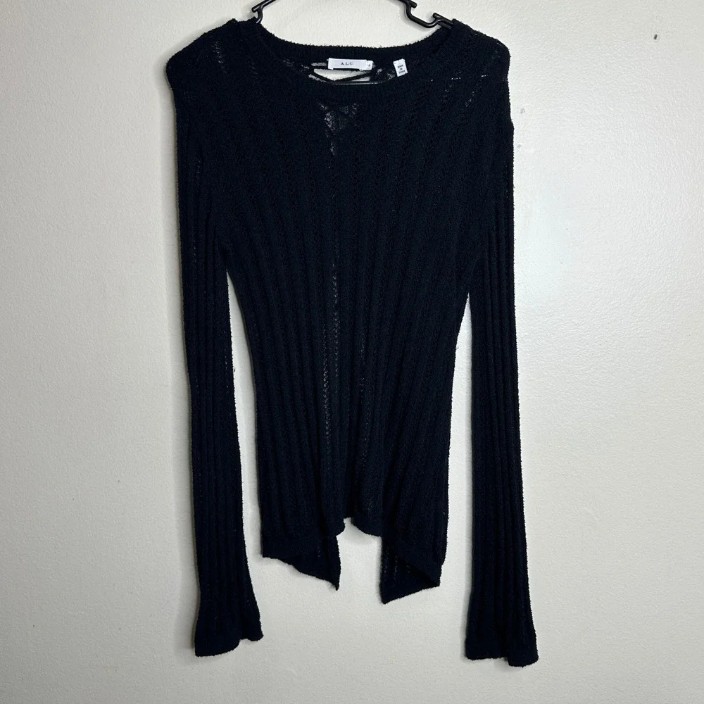 A.L.C. Miguel Sweater Lace Up Back Pointelle Knit Black size Small